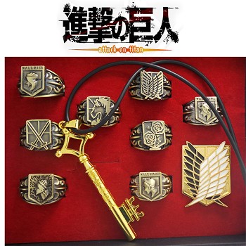 Attack on Titan rings+necklace+pin set
