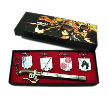 Attack on Titan weapon key chain+necklaces set(5pcs a set)