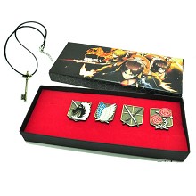 Attack on Titan anime brooch pins+necklace a set