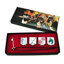 Attack on Titan anime brooch pins+necklace a set