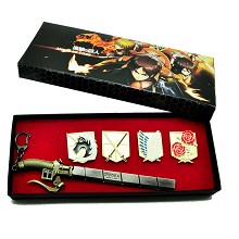 Attack on Titan anime brooch pins+key chain a set