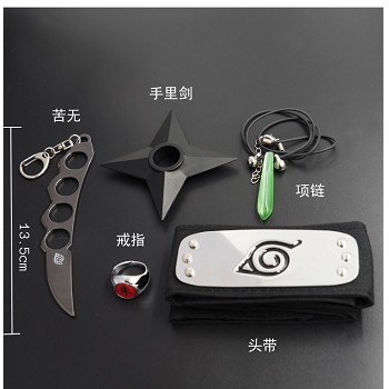 Naruto cos headband+weapon+necklace+key chain+ring set(5pcs a set)