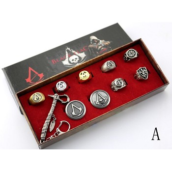 Assassin's Creed key chain+pins+rings a set(10pcs a set)