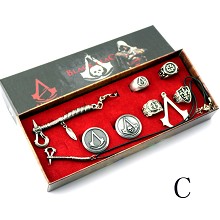 Assassin's Creed necklace+pin+ring a set(9pcs a set)
