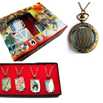 Attack on Titan anime pocket watch+necklaces