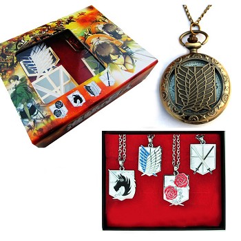 Attack on Titan anime pocket watch+necklaces