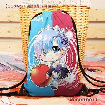 Re:Life in a different world from zero Rem anime drawstring backpack bag