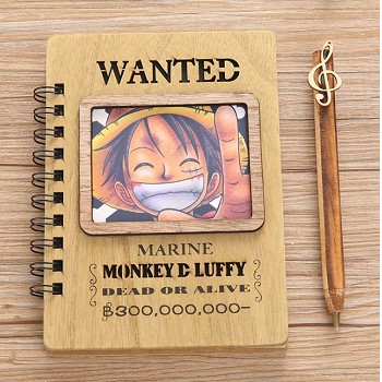 One Piece Luffy anime retro wooden notebook
