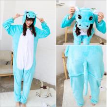 Cartoon animal Blue Hippo flano pajamas dress hoodie