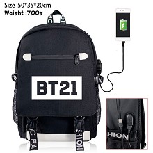 BTS21 star USB charging laptop backpack school bag