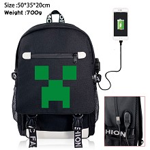 Minecraft game USB charging laptop backpack school bag