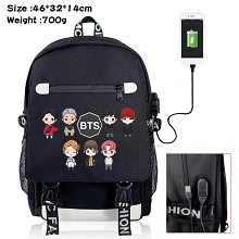 BTS star USB charging laptop backpack school bag