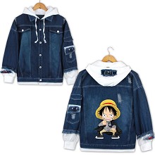 One Piece anime fake two pieces denim jacket hoodi...