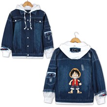 One Piece anime fake two pieces denim jacket hoodie cloth