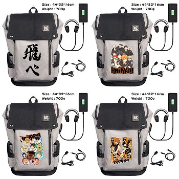 Haikyuu anime USB charging laptop backpack school bag