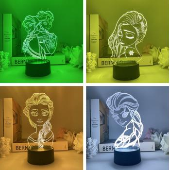 Frozen 3D 7 Color Lamp Touch Lampe Nightlight+USB