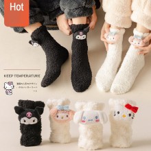 Kuromi Melody Cinnamoroll kitty thick coral velvet socks a pair