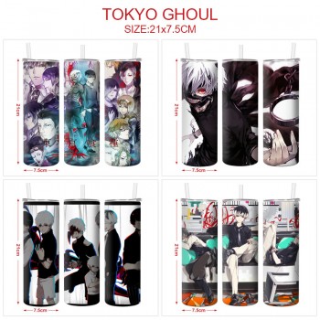 Tokyo ghoul anime coffee water bottle cup with straw stainless steel