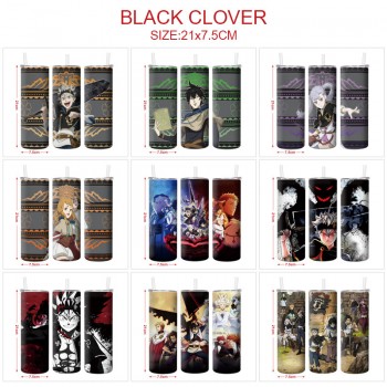 Black Clover anime coffee water bottle cup with straw stainless steel