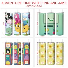Adventure Time anime coffee water bottle cup with straw stainless steel