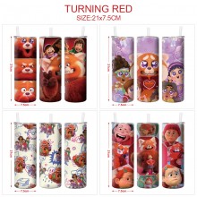 Turning Red anime coffee water bottle cup with straw stainless steel