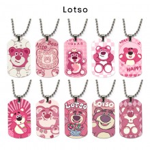 Lotso strawberry bear anime dog tag military army necklace