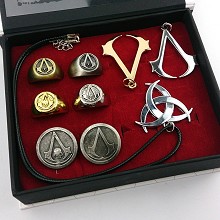 Assassin's Creed necklace+pin+ring a set