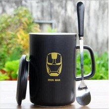 Iron Man anime cup+lid+spoon a set
