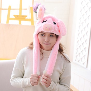 Cute Pig Plush Hat Ear Shape Can Move Cap Plush Gift Dance Toy Velvet