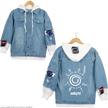 Naruto anime fake two pieces denim jacket hoodie cloth