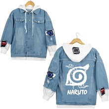 Naruto anime fake two pieces denim jacket hoodie c...