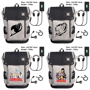 Fairy Tail anime USB charging laptop backpack school bag