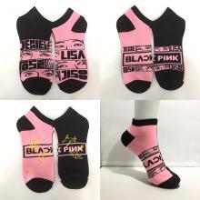 Black pink star cotton socks a pair