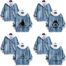 Totoro fake two pieces denim jacket hoodie cloth