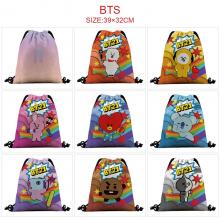 BTS BT21 star nylon drawstring backpack bag