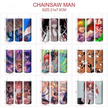 Chainsaw Man anime coffee water bottle cup with st...