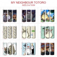 Totoro anime coffee water bottle cup with straw stainless steel
