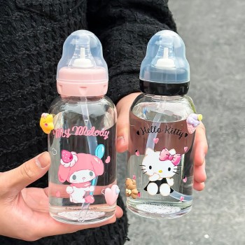 Sanrio Melody kitty Cinnamoroll Kuromi anime straw glass bottle 300ML