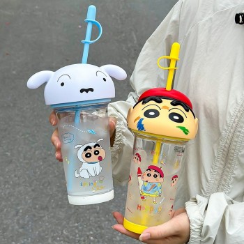 Crayon Shin-chan anime straw glass bottle 500ML