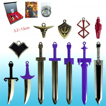 Berserk anime alloy weapon knife sword necklace key chains set