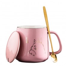 TOTORO anime ceramic cup+spoon+lid set