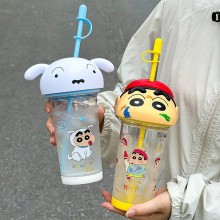 Crayon Shin-chan anime straw glass bottle 500ML