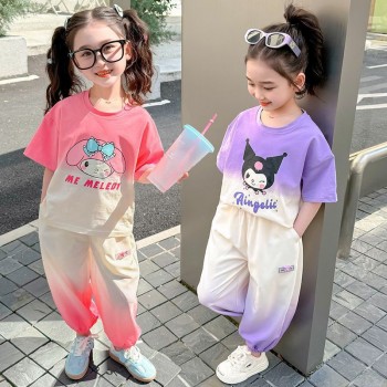 Kuromi Kawaii short sleeve T-shrits pants suit girls clothes sets