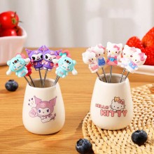 Sanrio Melody kitty Cinnamoroll Kuromi stainless steel fruit fork with storage jar