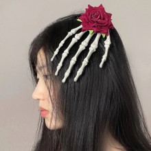 Halloween Gothic punk Skull Hand Bone Flower Rose Hairpin