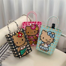 Hello Kitty anime tote bag weave basket