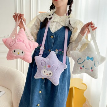 Sanrio Melody kitty Cinnamoroll Kuromi anime five stars plush satchel shoulder bag