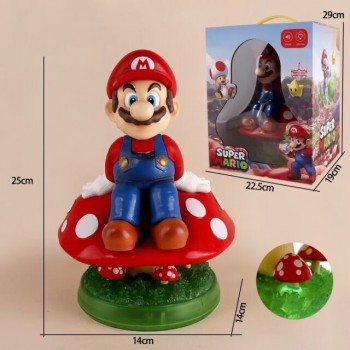 Super Mario sitting mushroom glowing and speaking Lighting anime figure