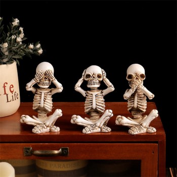 Halloween Skeleton Statues No See Speak Hear Figure(3pcs a set)