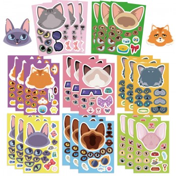 Cute Cat Make A Face Puzzle Stickers set(8pcs a set)